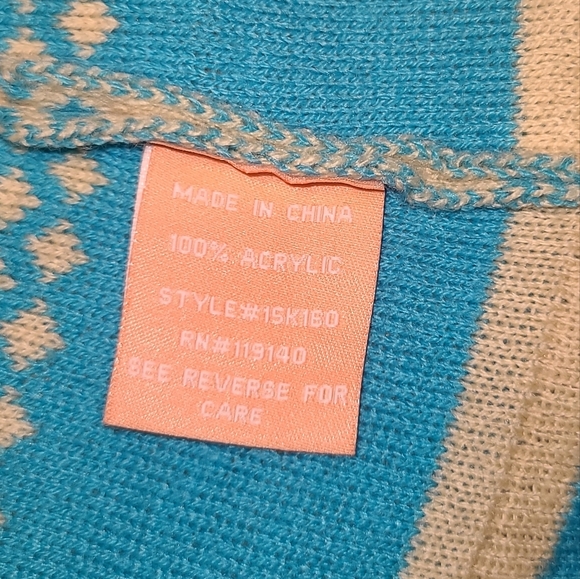 Peachpuff long cardigan, size Medium colors turquoise, light tan, black. - Picture 6 of 6